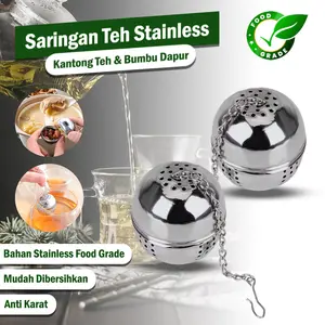 2 Pcs Kantong Teh Stainless Penyaring Teh Stainless – Tea Infuser Ball Saringan Teh Rempah Bumbu Dapur Stainless Bulat Kantong Teh Gantung