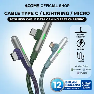 【BISA COD】ACOME Gaming Cable Data Fast Charging Kabel Data Seri AW Micro USB Lightning QC3.0 2.4 A Garansi 1 Thn AWM AWL AWC - Garansi Resmi 1 Tahun Panjang