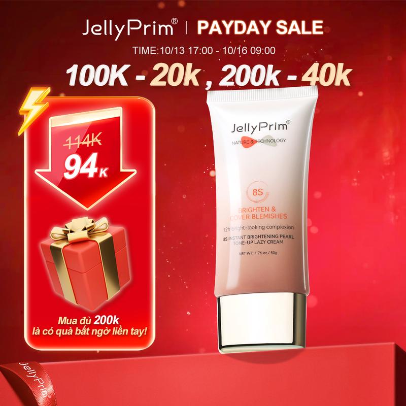 JellyPrim Kem Lót Đa Tác Dụng 50g 8s Tự Nhiên Brightening Pearl Kem – Kem Che Khuyết Điểm Lười Biếng, Kem Nền Lâu Trôi Với Niacinamide, Dưỡng Ẩm Cho Trang Điểm Mặt Chăm Sóc Da Làm Đẹp