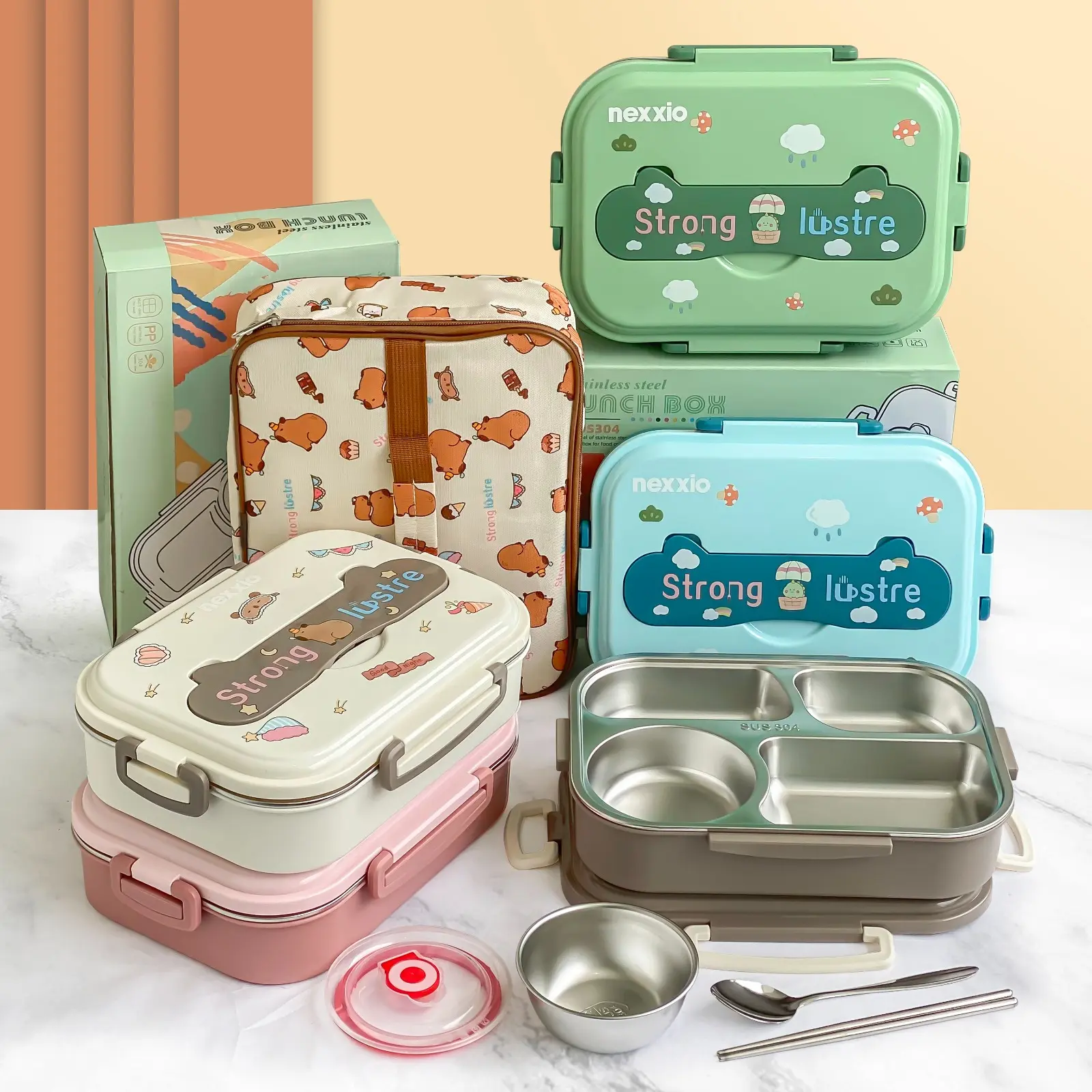 Lunch Box Kotak Makan 3 Sekat 4 Sekat Stainless Steel / Kotak Makan Anak / Lunch Box Anti Tumpah Anak Free Lunch Bag kotak  makan lunch  box tempat  makan