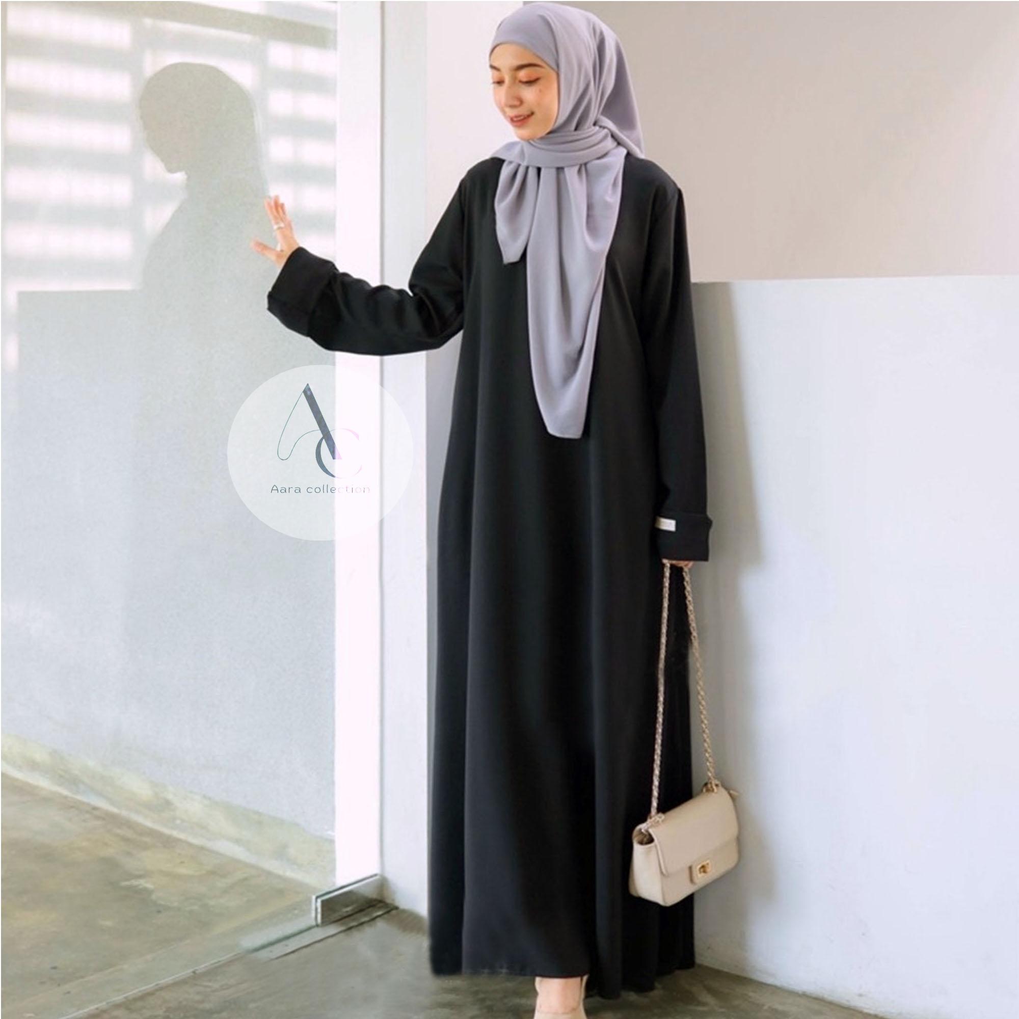 Aara Collection Abaya turki Hitam Polos Simple Elegan Wanita Remaja Dewasa Bahan Wolpis Premium ukuran S M L XL XXL / Maxi Dress Gamis Abaya Polos Terbaru Umroh Wanita Muslim mewah Arab Syari Lebaran Bordir Pesta gamisabaya