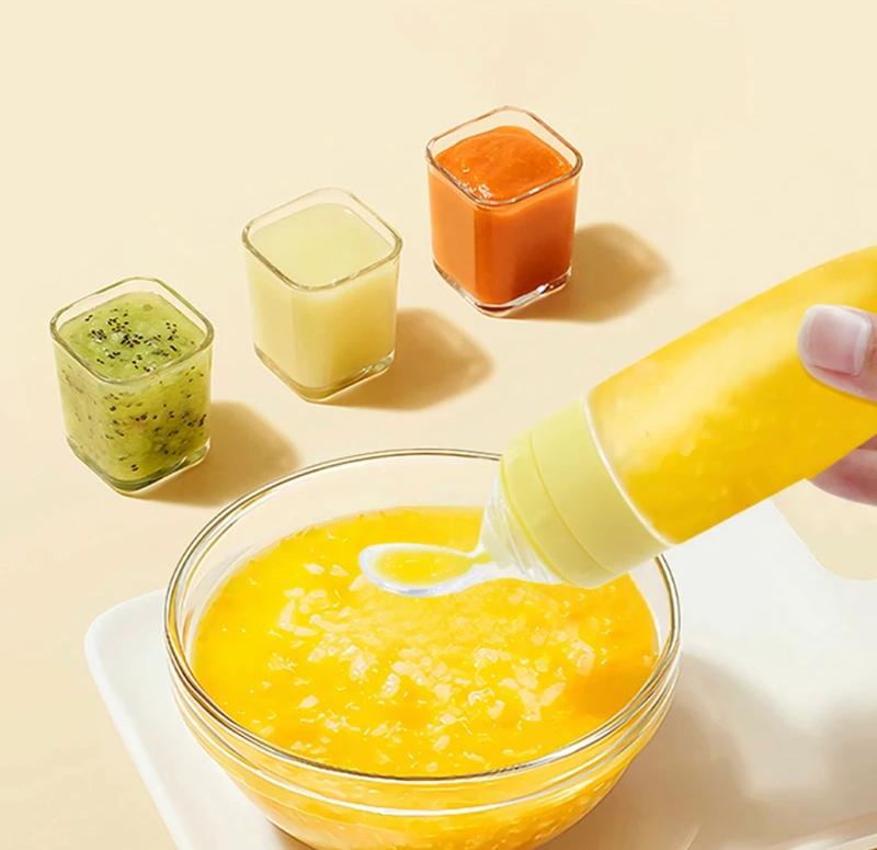 Product Introduction of Silicone Baby's Squeeze Feeding Spoon Bottle Food Squeeze Out No BPA 9
