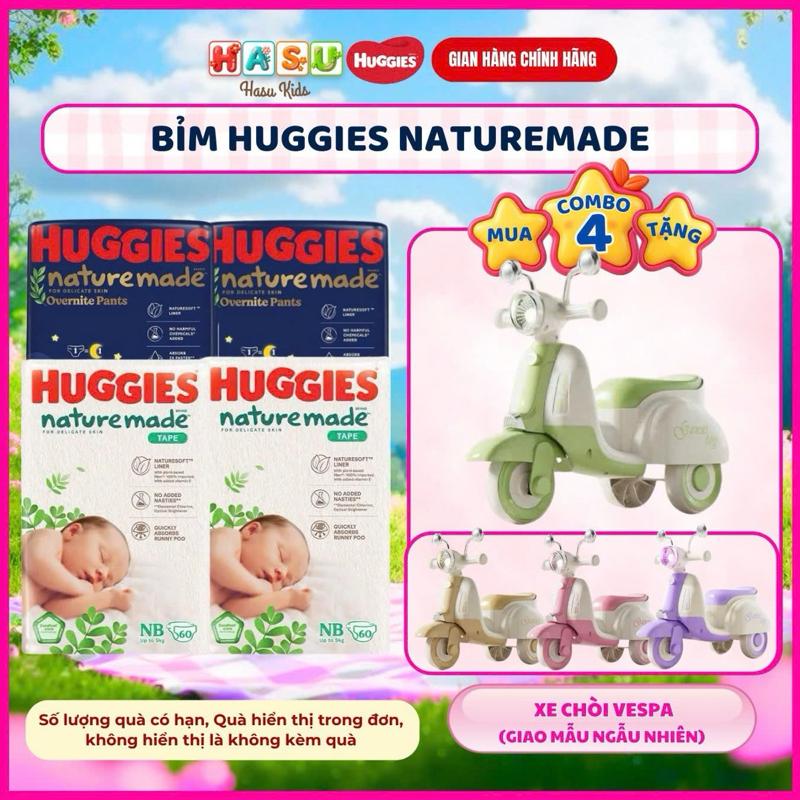 COMBO 4G Tã/ Bỉm Huggies Nature Made Ngày Đêm chống hăm hiệu quả, thấm hút tốt, khô thoáng size 0-20Kg