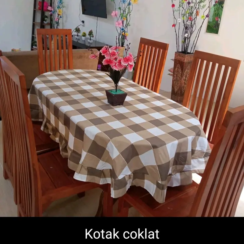 TAPLAK MEJA MAKAN OVAL KURSI 4 DAN 6 KAIN KATUN MODERN TERBARU 2024 Dekorasi Modern Taplak Meja Katun Elegant Pink Tablecloths & Runners 6
