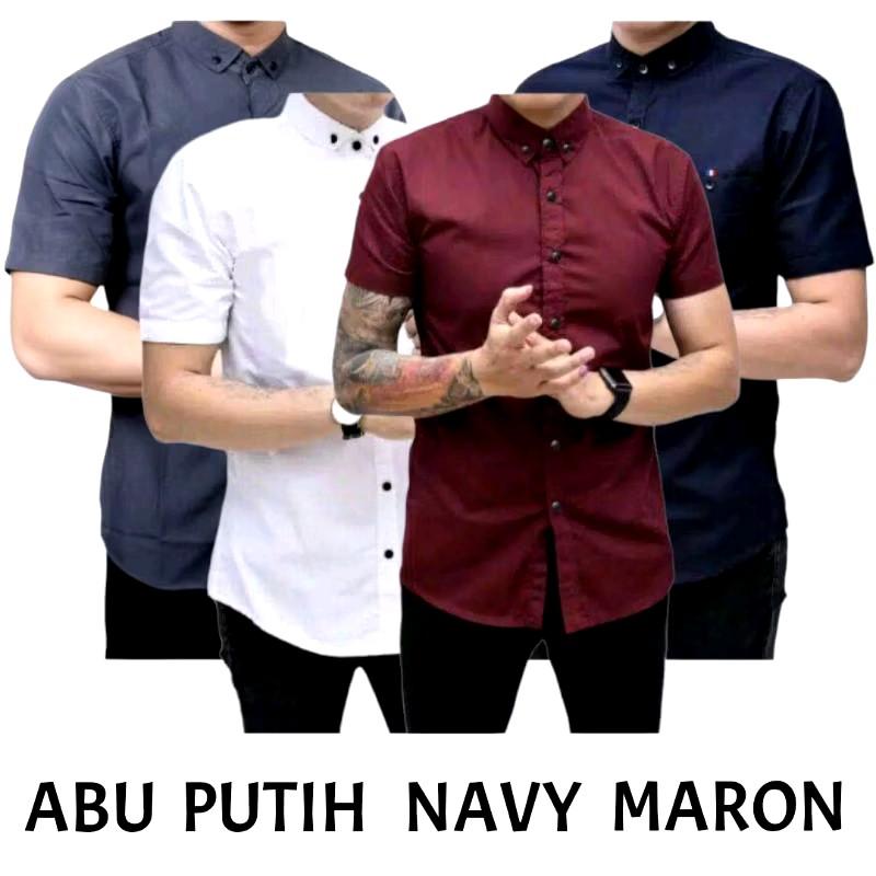 Kemeja Polos Slimfit Pria 4 Pcs Bahan Katun 100% - Hitam/Putih/Maroon/XL - Casual, Formal, Basic slim fit shirt 2