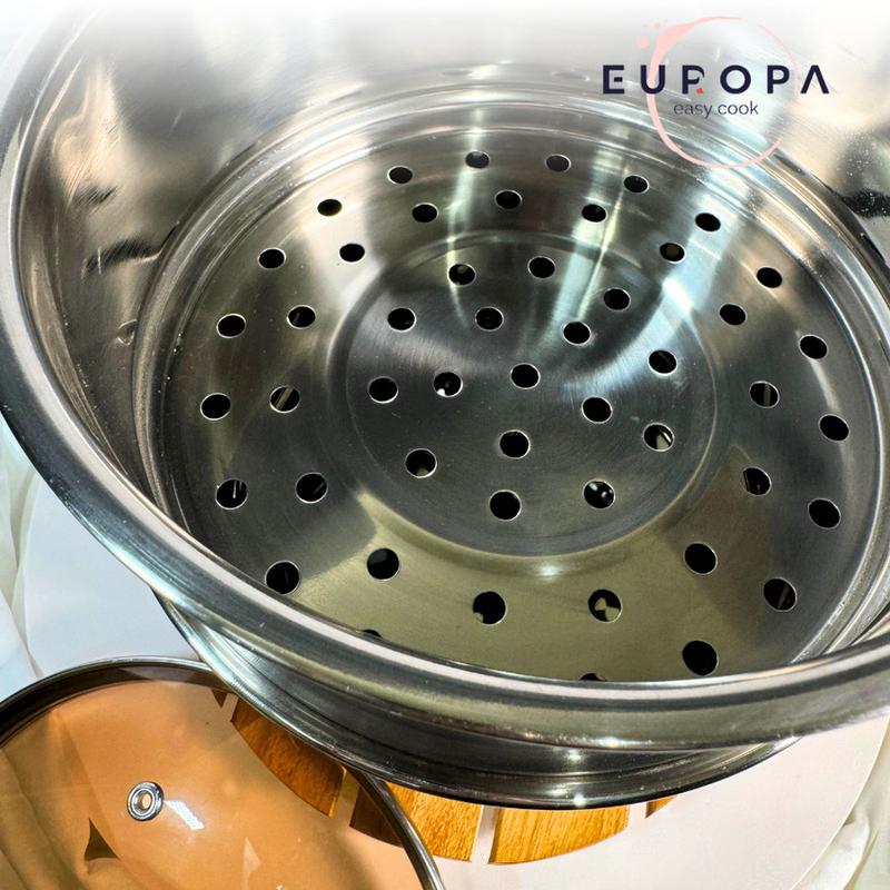 Europa Sauce Pan Stainless 18 cm dengan Kukusan dan Tutup Kaca - Alat Dapur - Kitchenware 3
