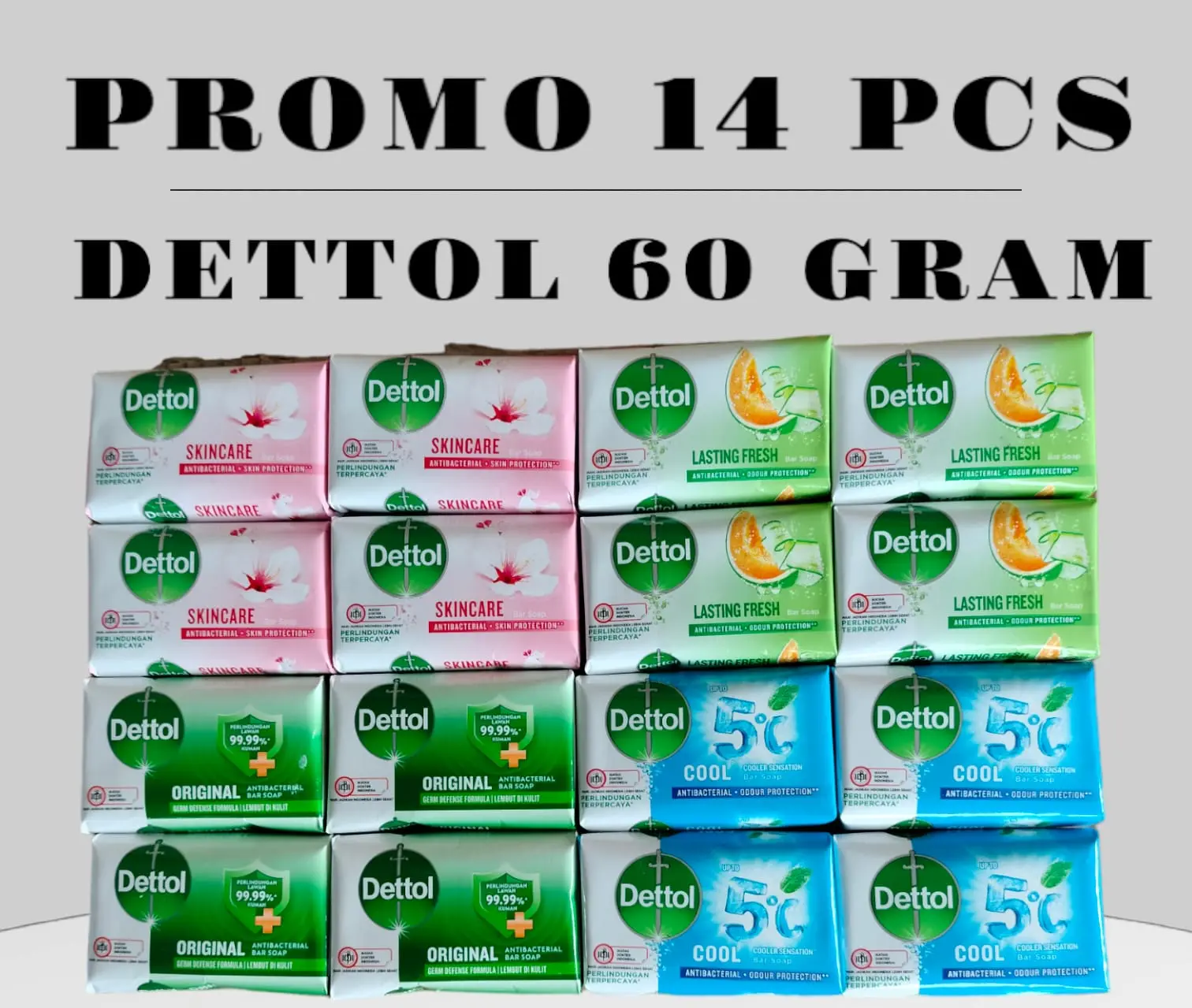 Promo 14 Pcs / 12 pcs / 10 pcs, Dettol Sabun Mandi 60 Gram