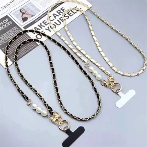 Tali Lanyard Selempang Hp Rantai Kulit Hias Mutiara Premium Gantungan Hape Phone Sling Charm Strap Handphone Fashion Korea