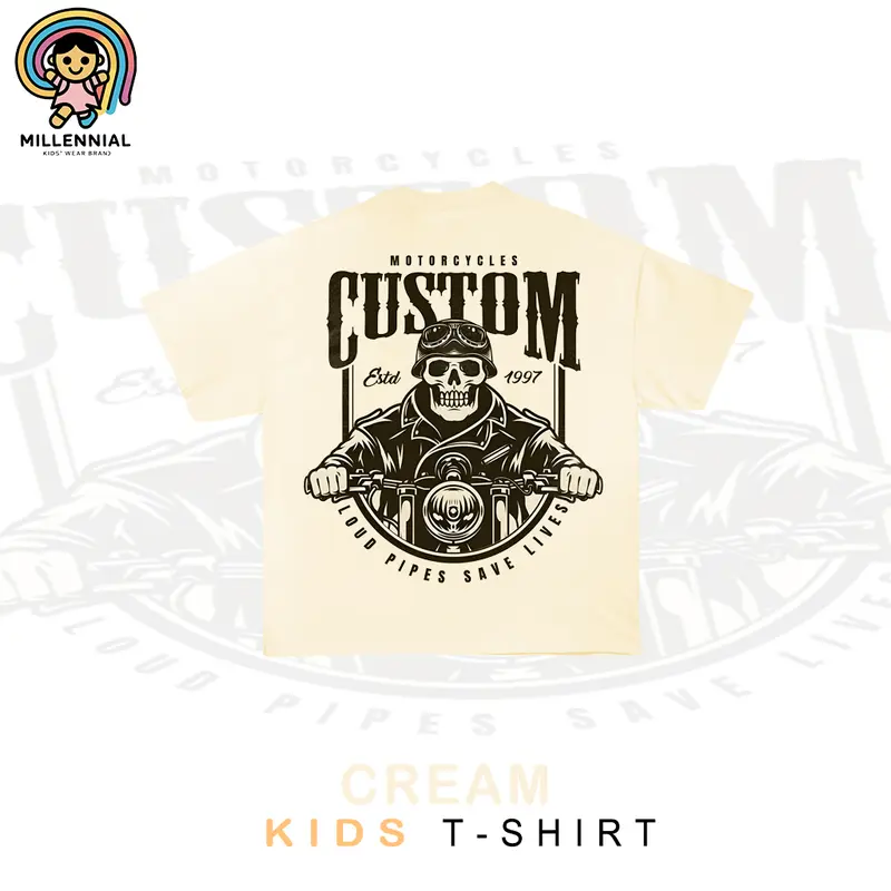 Kaos Distro Anak Custom Motor Cream Katun Combed 30s daily 6-7 tahun umur 3-4 tahun (m) hitam set>2 Surrealism Pas Fashion 1