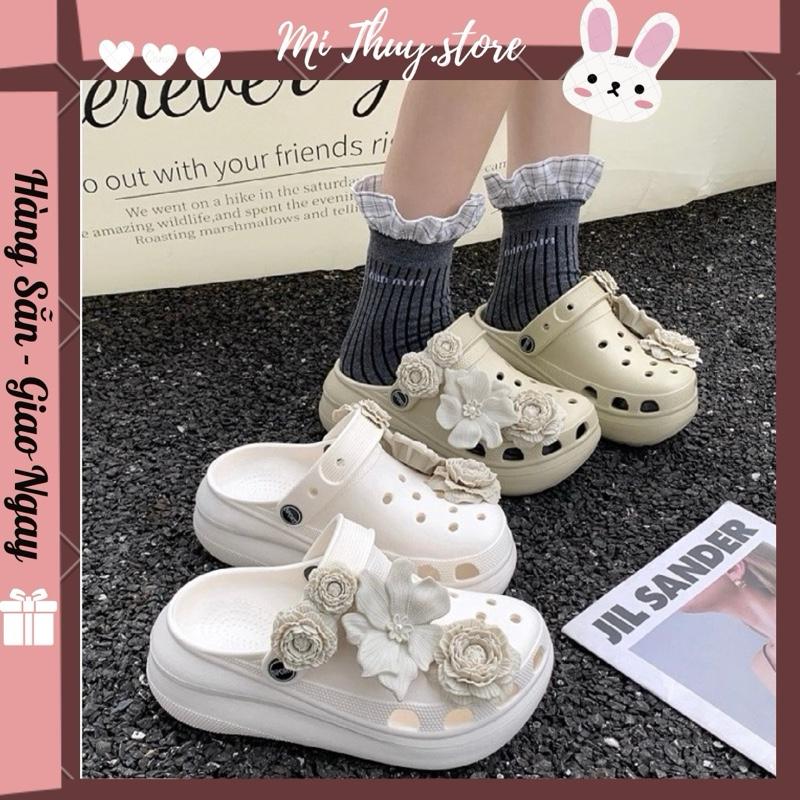  Mi Thuy Store Dép sục nữ xinh đế 6 cm phối sticker hoa sang chảnh SỤC HOA 
