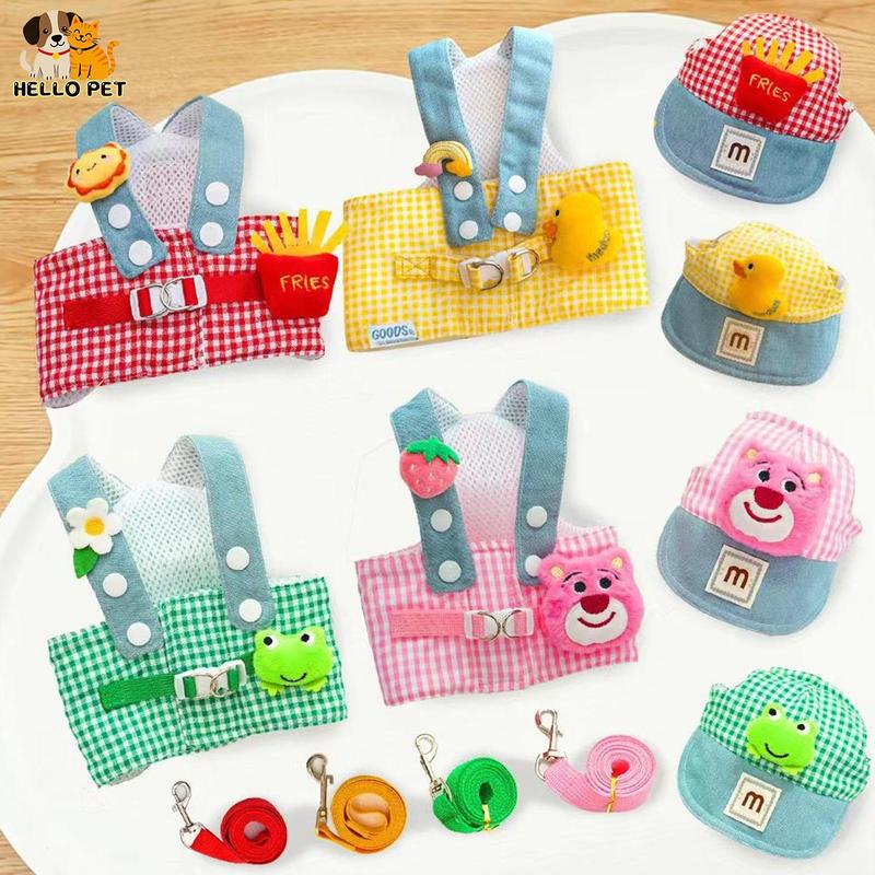 Dây Đeo Ngực Cho Thú Cưng, Thiết Kế Hình Gấu Hồng, Thích Hợp Cho Mùa Xuân / Mùa Hè / Mùa Thu, Dây Kéo, Bộ Mũ Che Nắng, Quần Áo Cho Mèo / Chó, Đồ Dùng Đi Chơi