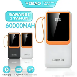 YIBAO LENTIVEN Powerbank 60000Mah With Cable Type C Lightning Fast Charging Led Indikator Display