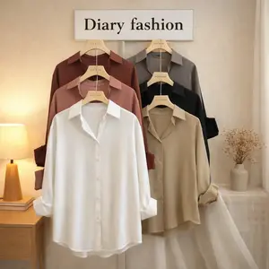 Kemeja Basic Polos Wanita Jumbo Bahan Shakila Twill Nyaman - Atasan Kemeja Putih Kerja By DiaryFashion