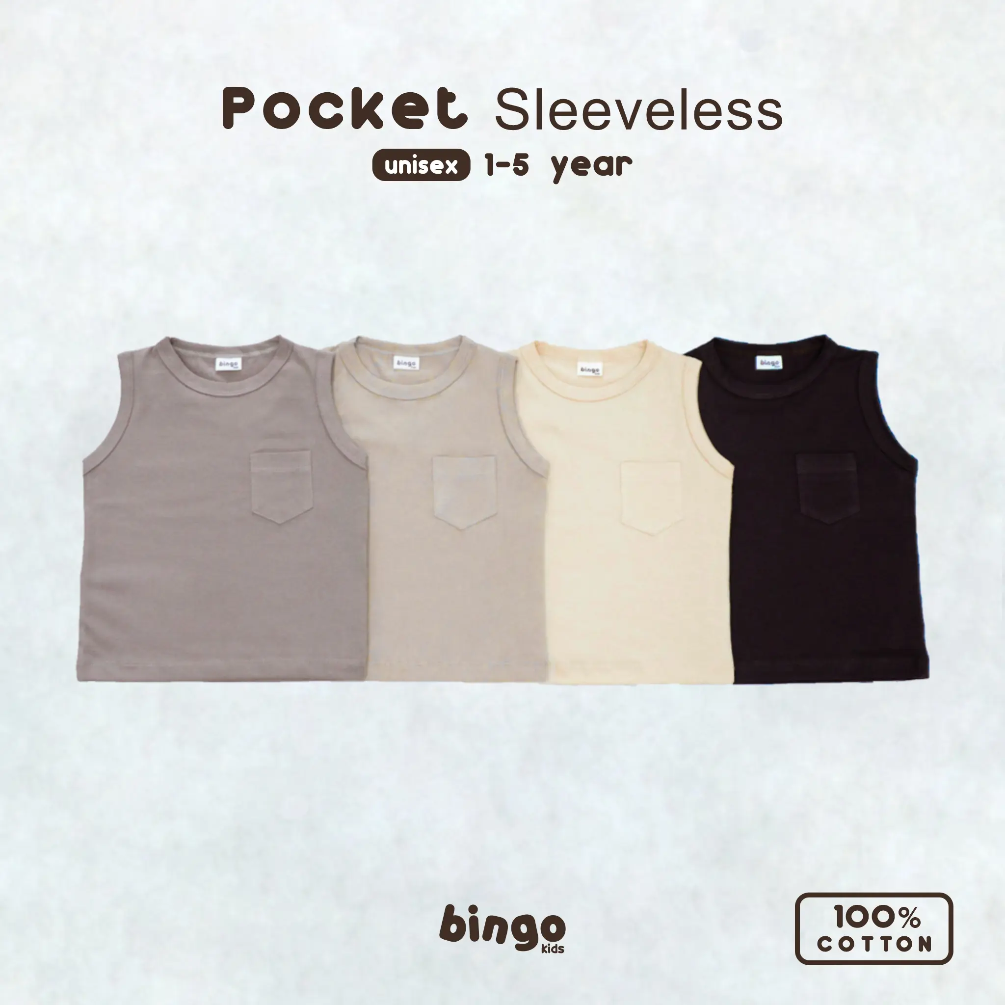 Singlet Saku Anak Tanpa Lengan 1-5 Tahun Pocket Sleeveless