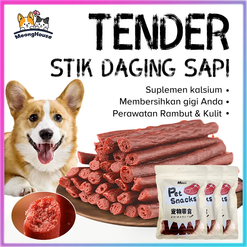 Camilan Hewan Sehat Daging Sapi Murni 500g - Snack Kucing & Anjing, Camilan Alami Tanpa Pengawet, Pure Beef Jerky Berkualitas