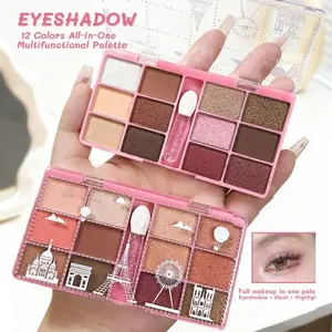 Eyeshadow 12 Color All in One Makeup Palette Blush Highlighter Tahan Air dan Tahan Lama LA289 5232