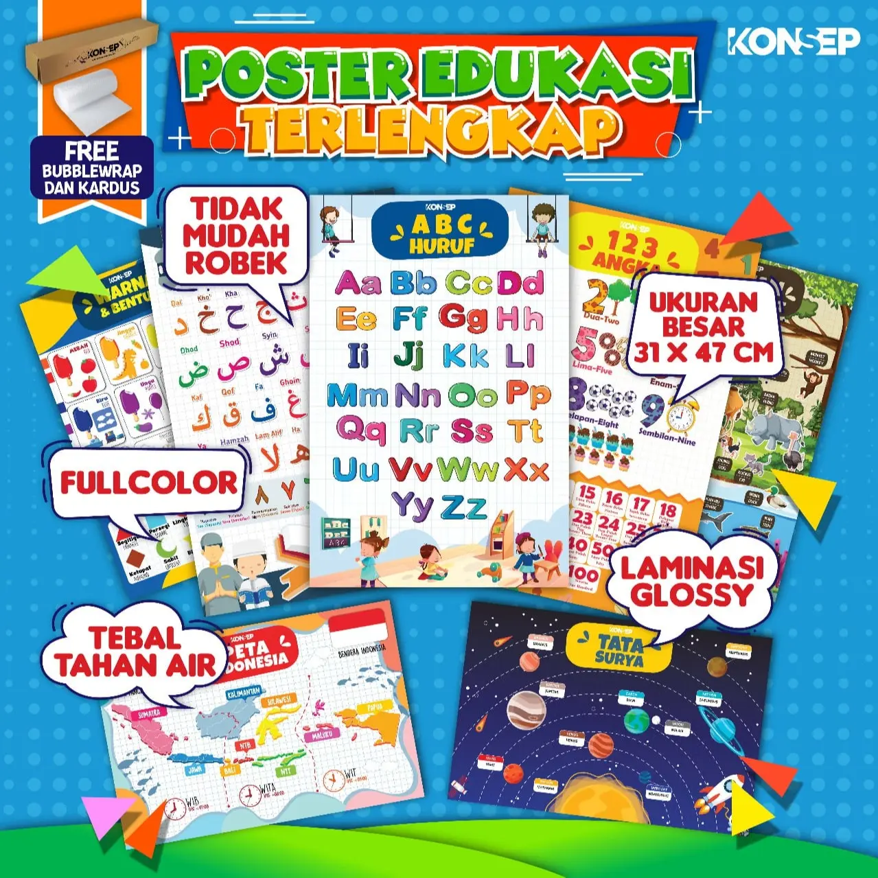 Konsep Poster Edukasi Pendidikan Anak Belajar Paud Balita TK Toodler SD Laminasi Glossy Tahan Air [FLASH SALE]