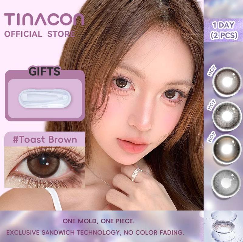 【2 gói dùng thử TINACON LENS,1 ngày,Kính áp tròng tiếp xúc,2PCS DIA14.5,màu nâu mềm sử dụng hàng ngày với mắt búp bê,Công cụ miễn phí,phạm vi độ cận: 0.00-8.00