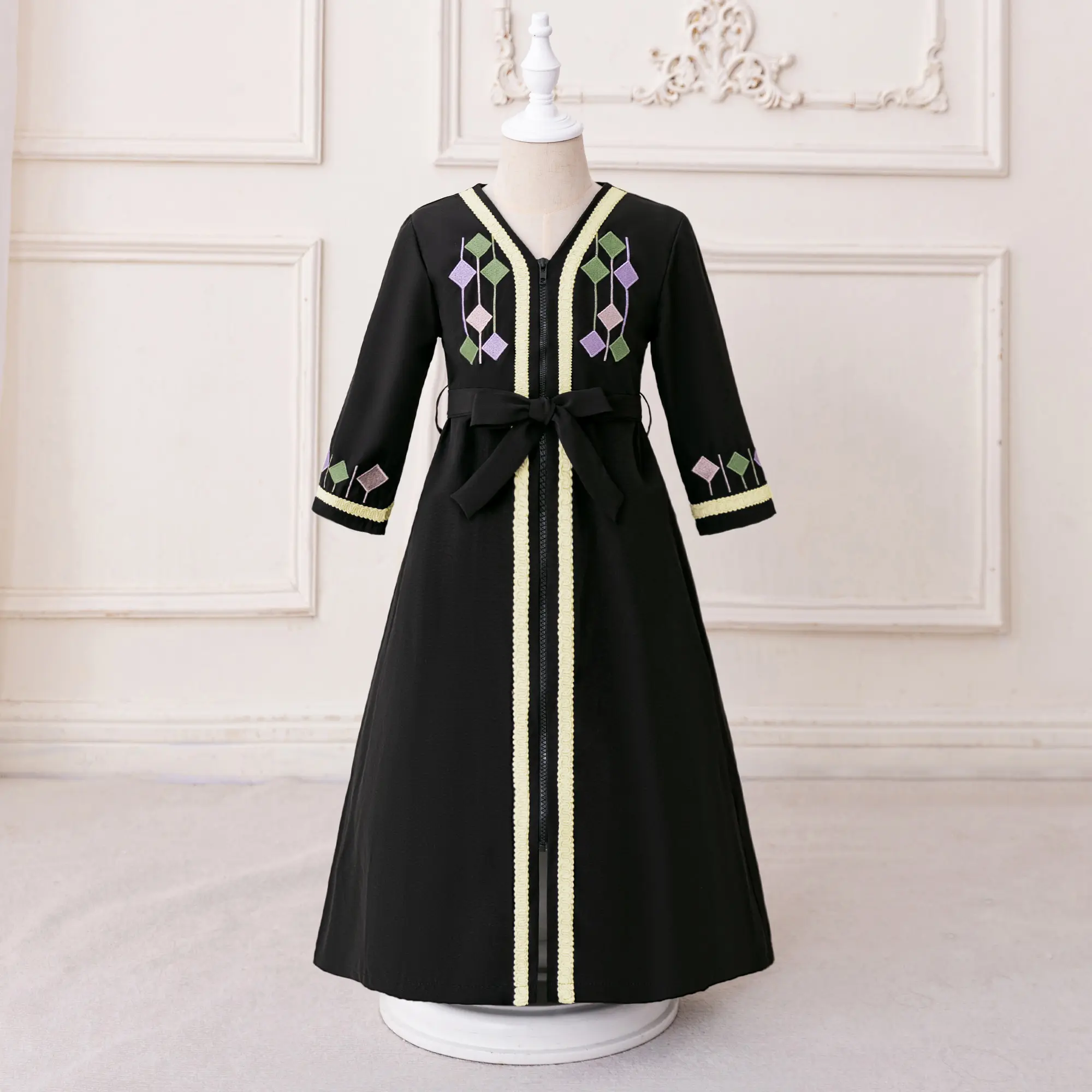 22 Young Girl's Muslim Dress Black Dress Tween Girl Dress Young Girls' Cute Holiday Printed Patchwork Long Dress