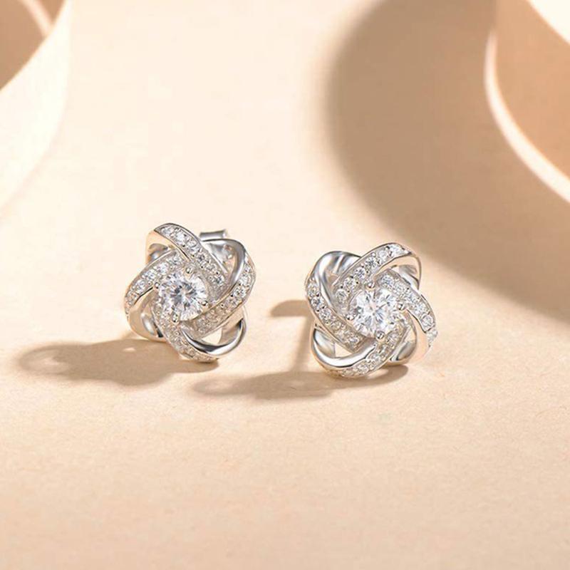  WF01 - TE009 Bông tai nữ hình hoa 4 cánh đính đá thanh lịch lấp lánh 