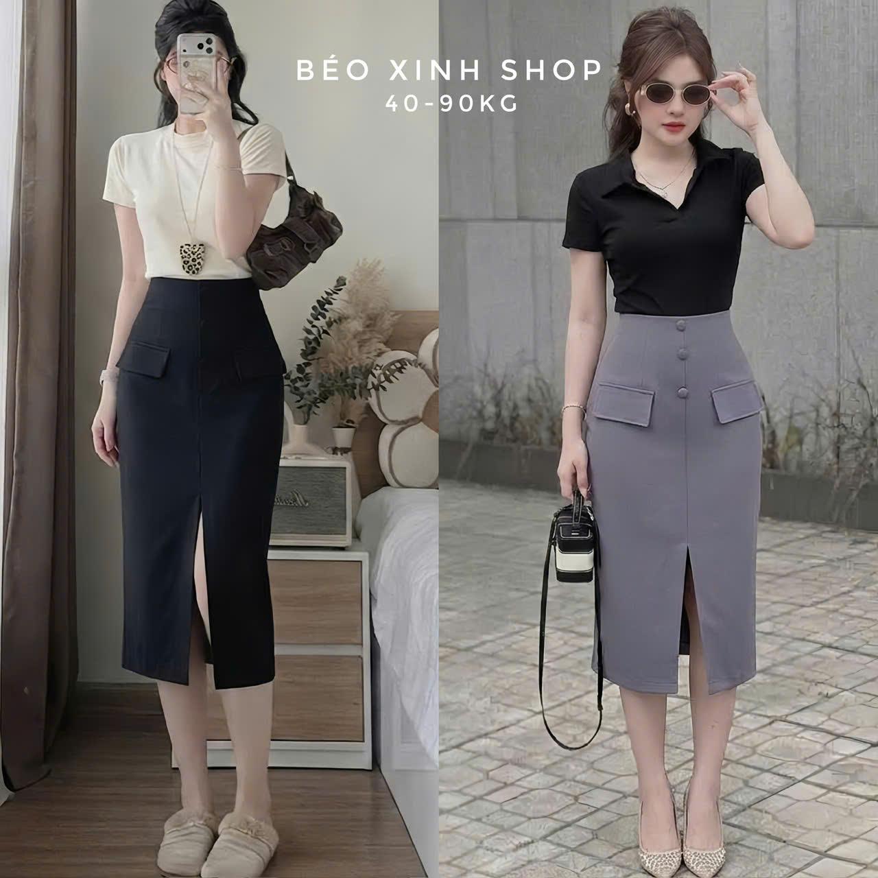 Thời Trang Bigsize Chân Váy Phối Xẻ Tà Trước Vải Tuyết Mưa Cao Cấp Cho Nàng 40 - 90Kg Nữ Thời Trang Béo Xinh - A.1747