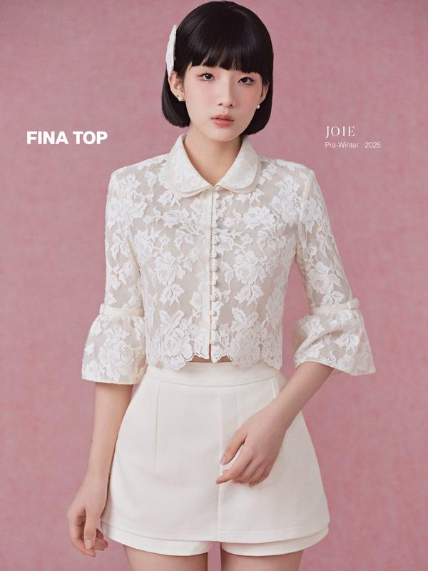  JOIE DES ROSES - Áo ren croptop cổ sen tay chuông FINA TOP 