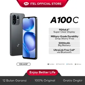 itel A100C 3+64GB Layar 6.6" 90Hz Tahan Banting Military-Grade UltraLink Free Call 5000mAh Battery