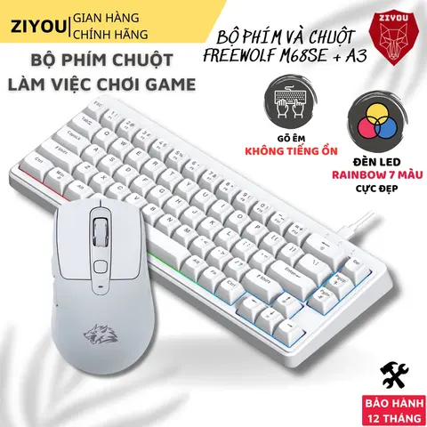 Combo Bàn Phím Chuột Ziyou Free Wolf M68SE + Chuột Silent A3 – Layout 68% Mini, LED Rainbow, 22 Phím Anti-Ghosting