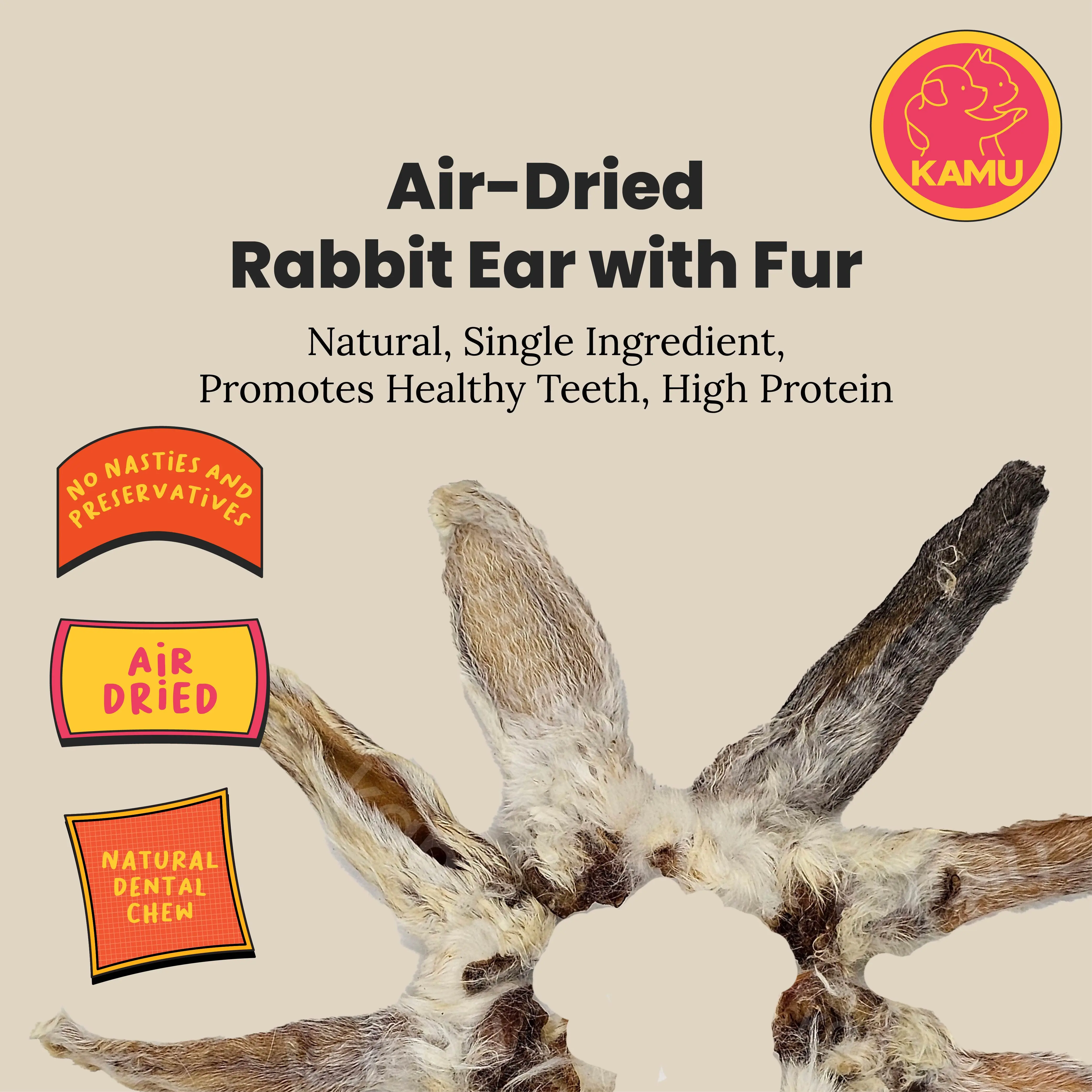 [SG OPENING PROMO] Kamu SG Air Dried Rabbit Ear With Hair, Dog and Cat Treat, 100g