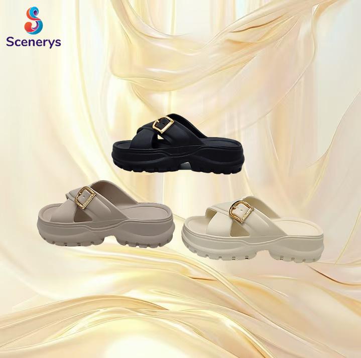 Scenerys Sandal wedges wanita, sandal fuji trendy, sandal jelly wanita motif korea, tali ganda, sandal kasual wanita 2025 0