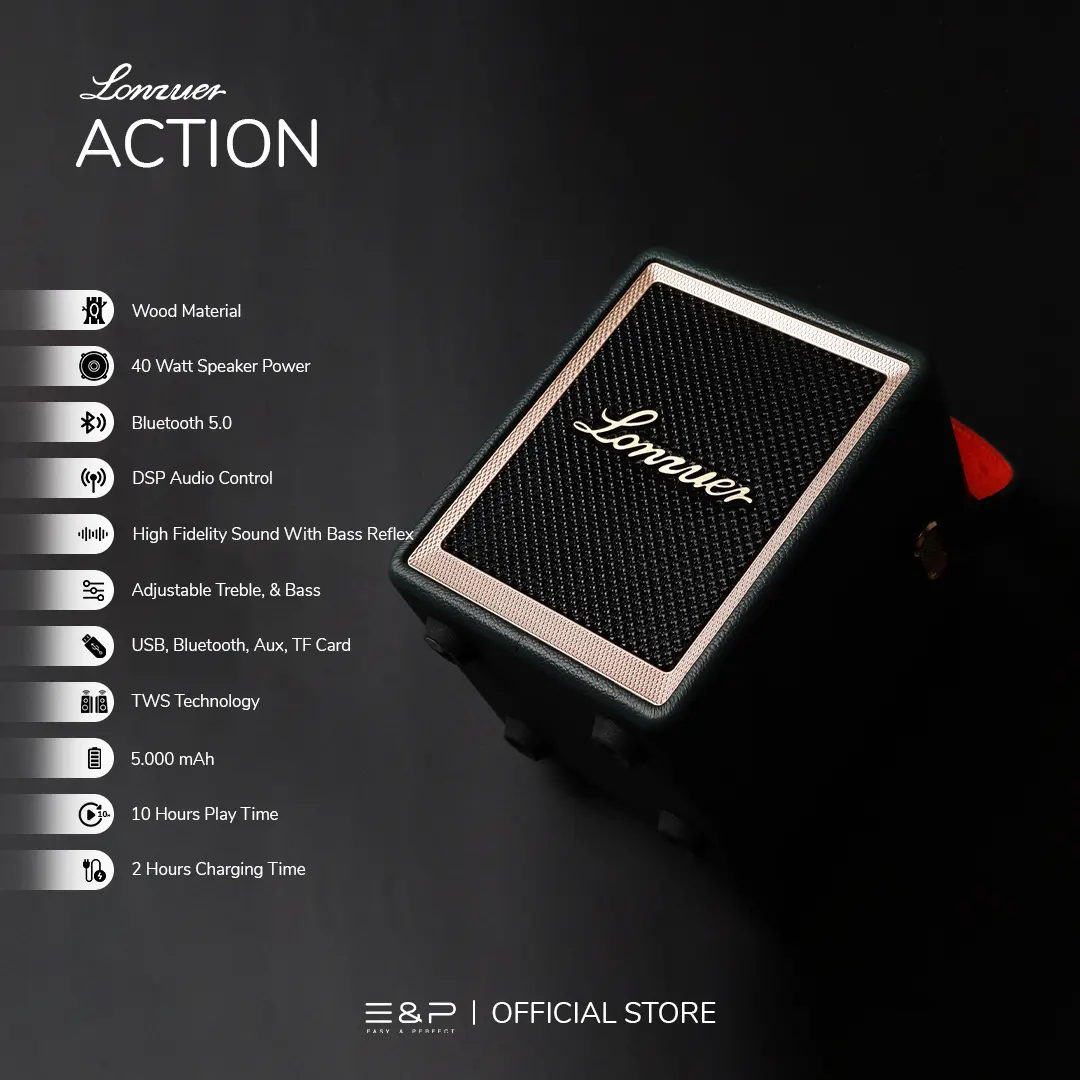 Lonzuer ACTION by Easy & Perfect | Bluetooth Speaker Wireless Portable With DSP Audio Control And TWS Technology | 40 Watt Output Power With Adjustable Treble And Bass | High Fidelity Sound With Bass Reflex