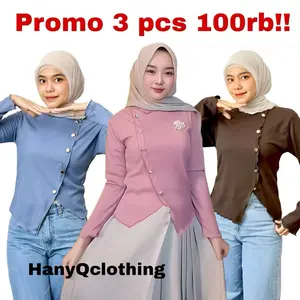 HanyQ_Khusus live Paket hemat 3 pcs 100 rb  atasan wanita long sleeave Buton kriwil/ Baju atasan wanita lengan Panjang kriwil bestseller