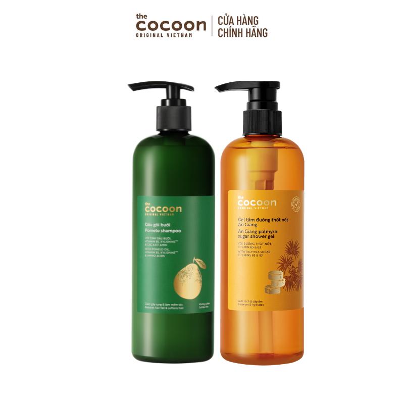 COMBO Bigsize - Dầu gội bưởi Cocoon giúp giảm gãy rụng và làm mềm tóc 500ml + Gel tắm đường thốt nốt 500ml