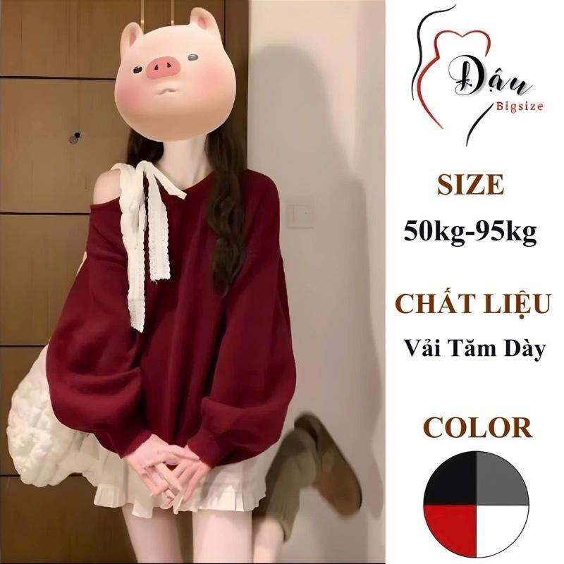 Áo thun rộng sweater dáng rộng phối dây ren trễ vai chuppy cho nữ Đậu bigsize Hoodie Dài Tay   G176 CV413   