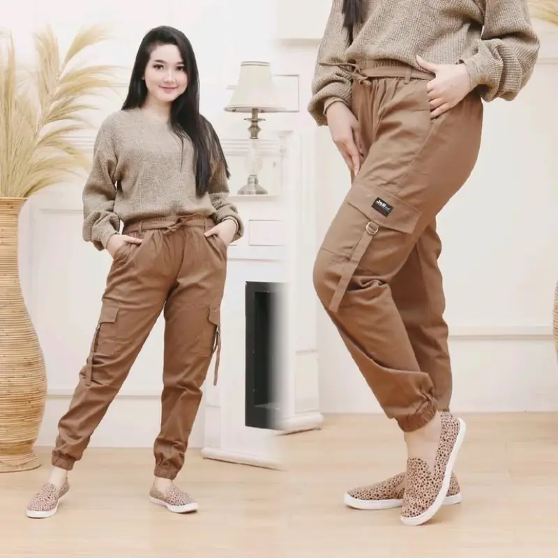 CARGO JOGGER WANITA JUMBO POLOS DRILL/ MELAR Celana Pants Kaual Karet JnR 5