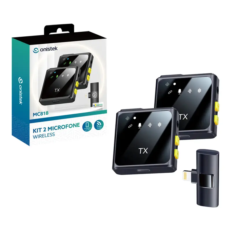Microfone Sem Fio Lapela Bluetooth para Celular Lighting iphone Tipo-c Vlog Lavalier Profissional