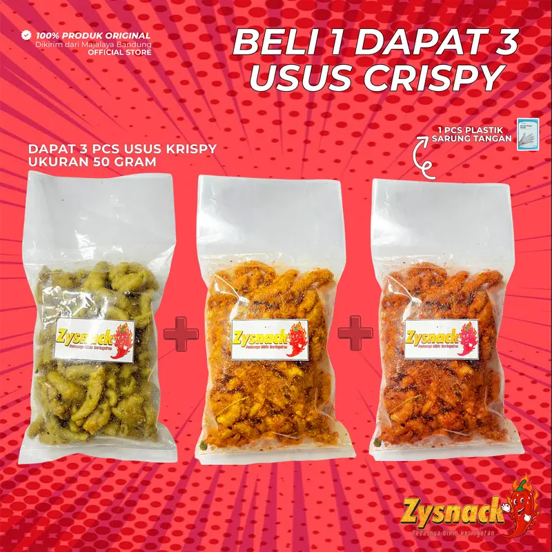 TERLARIS NO.1 | PROMO BELI 1 DAPAT 3 USUS CRISPY 50 GRAM CEMILAN Pedas Gurih Daun Jeruk by Zysnack Bumbu Melimpah 0