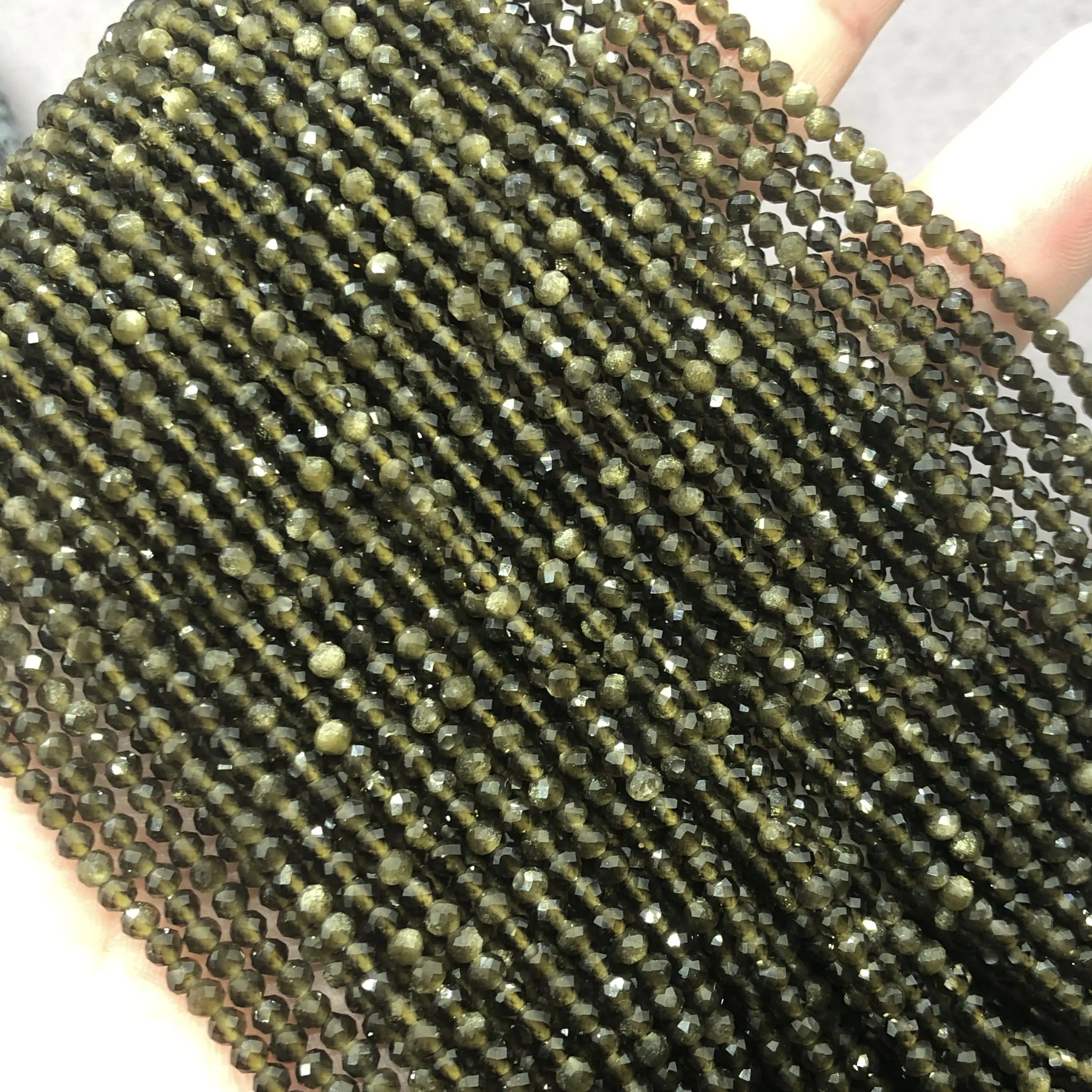 Golden Obsidian 2/3/4mm Small Bead Natural Stone Faceted Cut Shining DIY for Jewelry