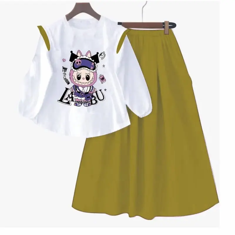 SETELAN ROK LABUBU & KUROMI SET ANAK PEREMPUAN TERBARU BAHAN CRINCLE AIR FLOW USIA 3-12 TAHUN FASHION 2024 5