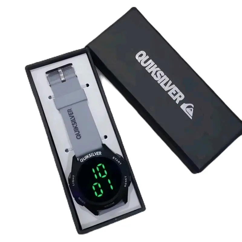 Jam Tangan Digital Quiksilver Anti Air Strap Karet Led Cowok Wanita jam tangan unisex Cewek Pria Watches kait udang wajah hitam hitam Water Draining Olahraga Unisex Watches Tak Ada Pink square melting watch