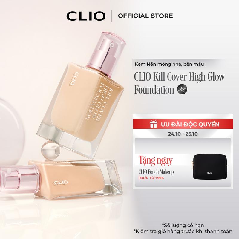 Kem Nền Mỏng Nhẹ CLIO Kill Cover High Glow Foundation căng bóng, bền màu lâu trôi 38g