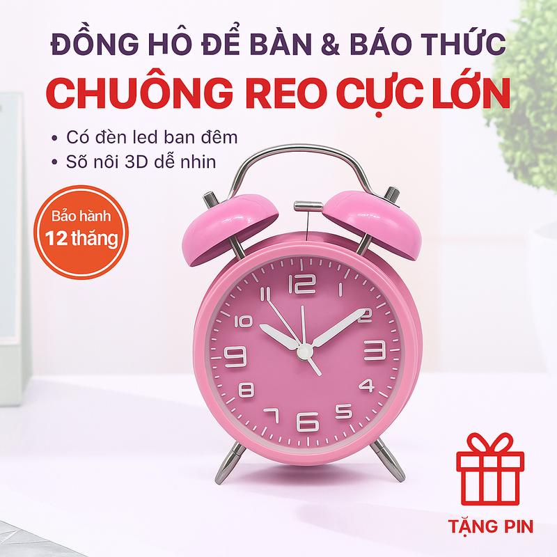   Bảo Hành 12T  Đồng Hồ Để Bàn Đồng Hồ Báo Thức Chuông Reo Lớn decor mẫu hiện đại phong cách Retro cổ điển sang trọng có LED số nổi 3D 