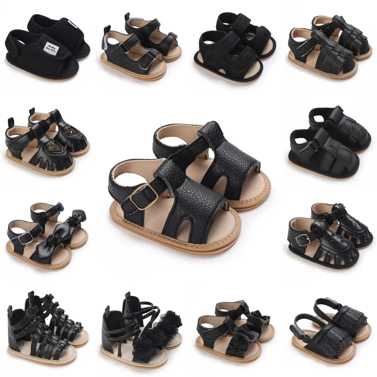 0-18 Months Old Boys And Girls Summer Black Baby Sandals, Newborn Rubber Anti Slip Soft Sole Indoor And Outdoor Beach Shoe