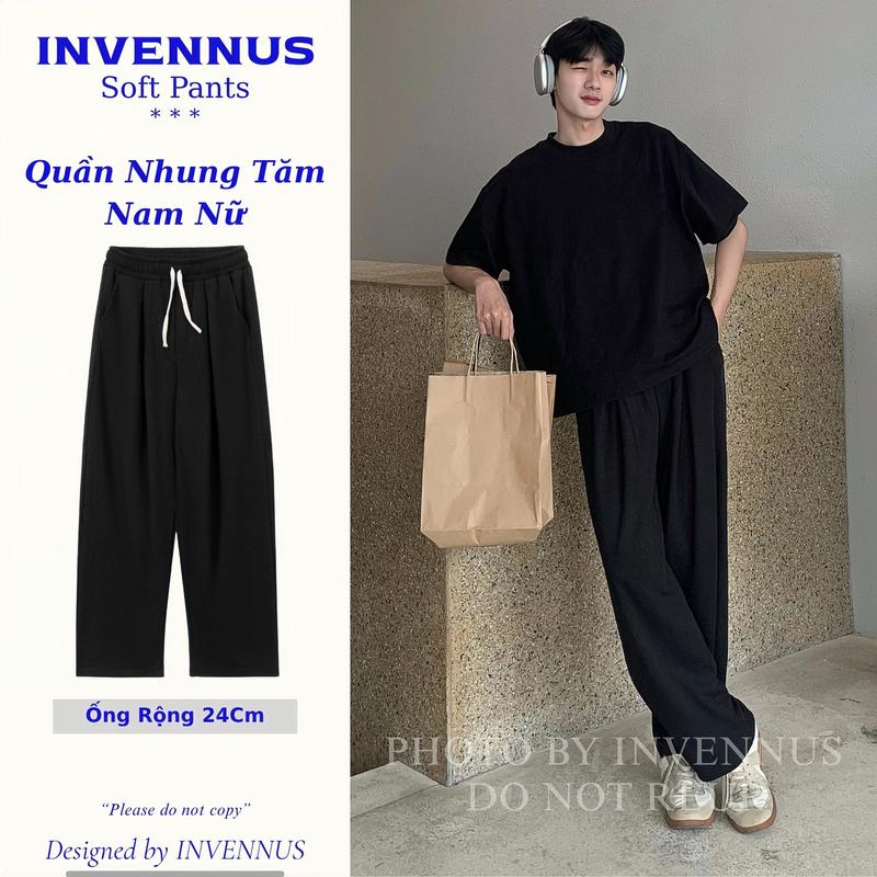 Quần dài Soft Pants INVENNUS, quần suông ống rộng nam nữ chất vải nỉ nhung tăm thiết kế ly vuông phong cách - 316