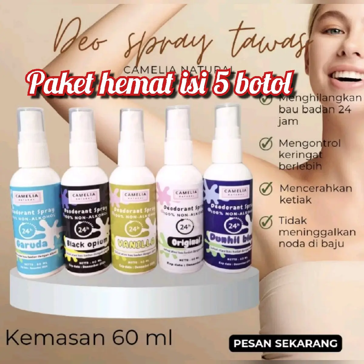 Paket Hemat 5 Botol Deodoran Spray Tawas Wangi Parfume - Deodorant, Ketiak, Bau