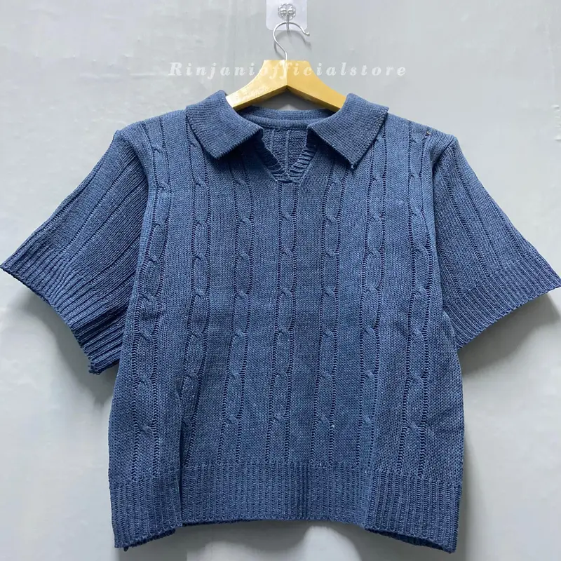 Clara baju rajut style korean best product Bunga Fit Garis Lembut Wanita Knitwear Nyaman Lengan Pendek 3