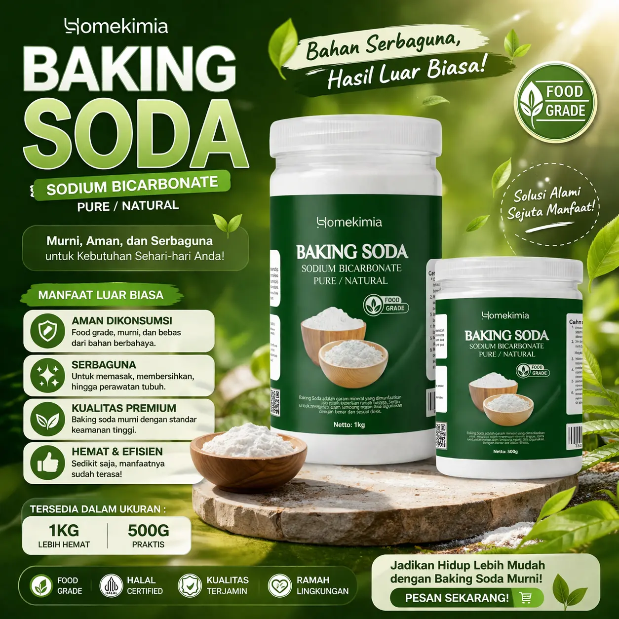 Home Kimia Baking Soda Murni Kemasan Baru ( 100% food grade pure // natural ) Baking Powder Bisa diminum