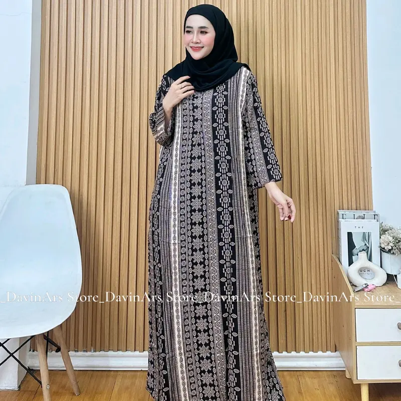 Daster Noviana Mewah Ld 120 Jumbo Rayon Viscose Nyaman - Busui Friendly - Gamis Wanita Muslim Lengan ¾ Variasi Dress 0