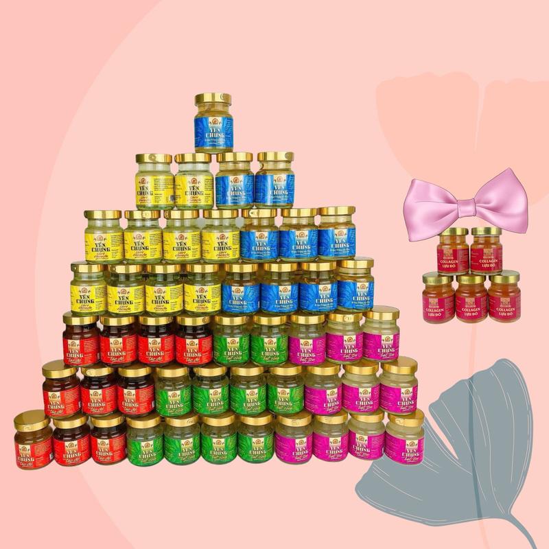 [50 lọ + 5] Combo 50 lọ yến mix 5 vị lọ 70ml [ táo đỏ, hạt sen, hạt chia, sâm Canada không đường, đông trùng hạ thảo không đường] yensao hũ chưng sẵn TẶNG 5 COLLAGEN LỰU ĐỎ
