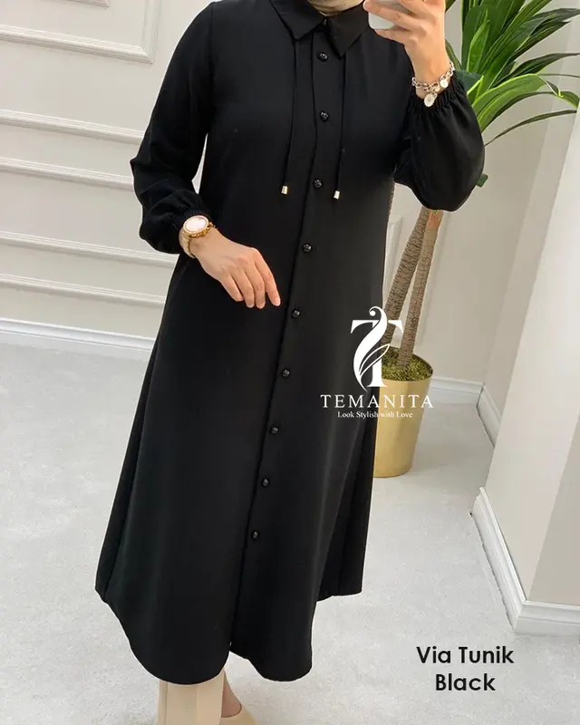 TEMAWANITA Via Tunik Premium - 5.1 Modern Panjang Long Tunik Full Kancing Pakai Tali Kece Terkini Formal Muslim 0